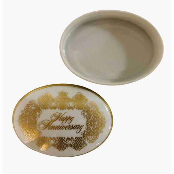 Goebel Trinket Dish Bavaria W Germany Audrey Walters Happy Anniversary White - Picture 3 of 8